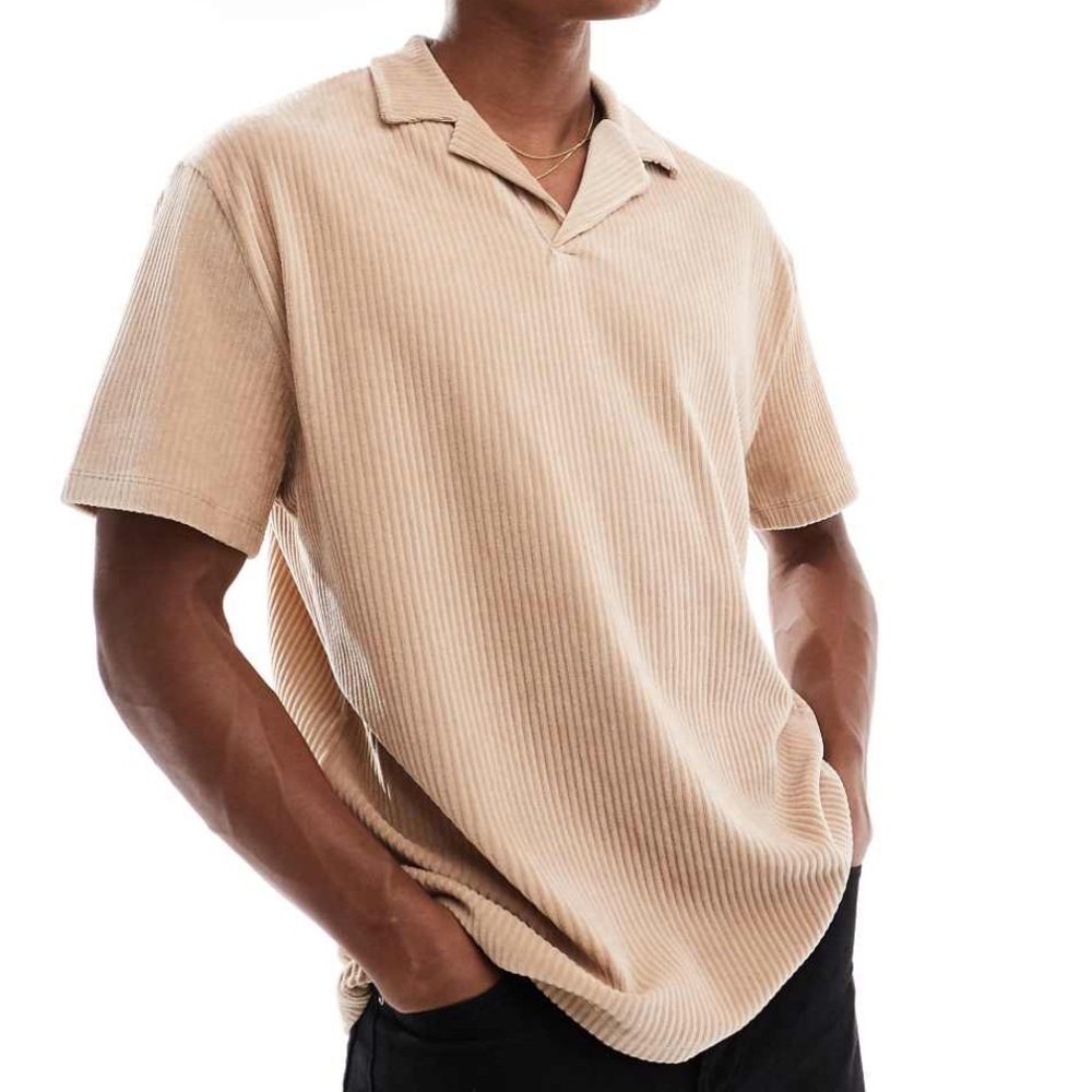 NWOT ASOS relaxed ribbed velour polo shirt‎ S A1